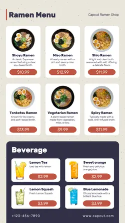Food & Beverage Ramen Menu