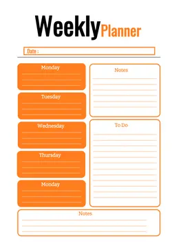 Weekly Planner Orange Template