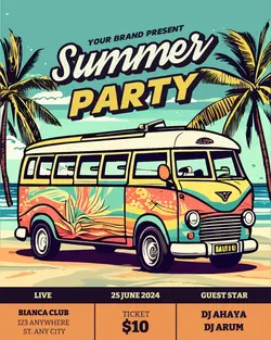 Vintage Summer Party Promotion Social Media Post