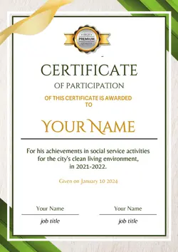 Non-marketing, Certificate, Luxury certificate with green gold theme