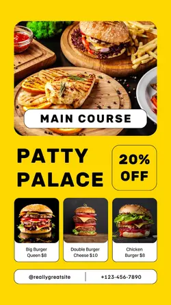 Yellow Minimalist Main Course Burger Restaurant Instagram Story