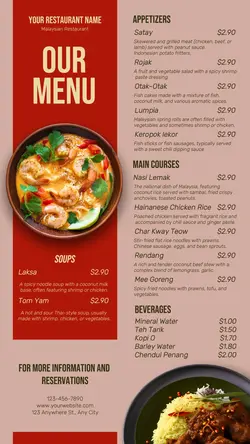 Food & Beverages Malaysian Restaurant Menu