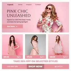 2024 Spring Fashion Minimalist Pink Dress for Social Media Post