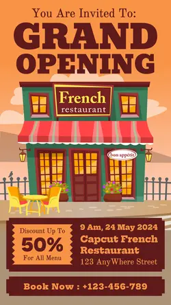 Food & Beverage French Restaurant Grand Opening Invitation Template Tiktok