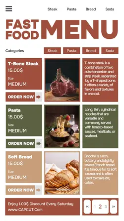 Fast Food menu design for Instagram story posts