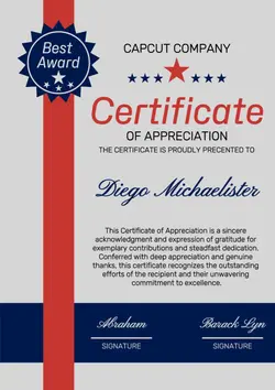Non-marketing Company Certificate  of Appreciation
