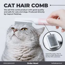 White Gray Minimalist Pet Service Cat Hair Comb Sale Product Display Instagram Post