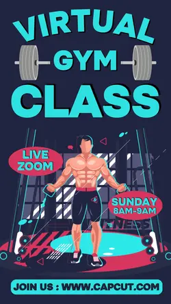 Virtual Gym Class Promotion Instagram Story Blue Tosca Pink Flat