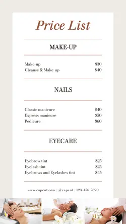 Beauty Salon Price List Instagram Story