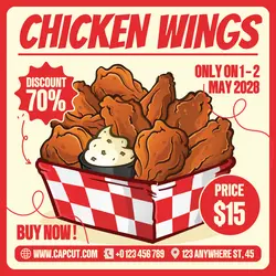 Food Chicken Wings Promotion Instagram Post Red Cream Flat Modern