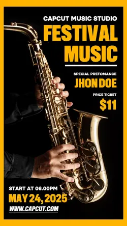 Jazz Music Festival Capcut Promotion Instagram Story Orange Flat Modern