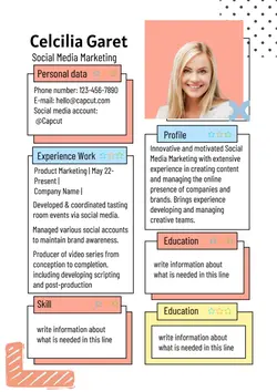 Simple and colorful style resume for marketing job seekers
