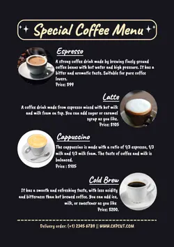 Non-Marketing Menu Special Coffee Menu  Black