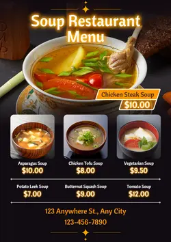Non-marketing Menu Soup Restaurant