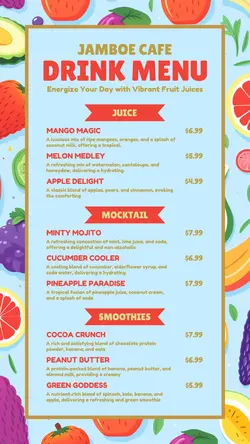 Cartoon Juice Drink Menu for Instagram Story