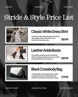 Fashion Price List Instagram Post