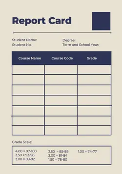 Non-marketing Report Card Cream and Blue