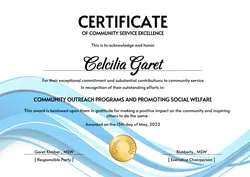 Non-marketing Certificate of Community Service Excellence