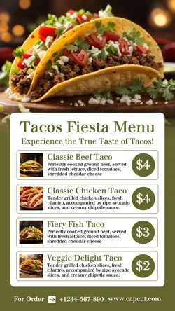 Food & Beverage Tacos Fiesta Menu Instagram Story