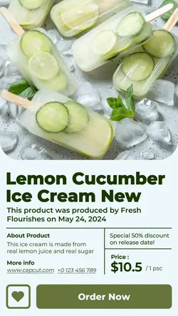 Lemon Cucumber Ice Cream New Product Display Instagram Story Gray Green Minimalist