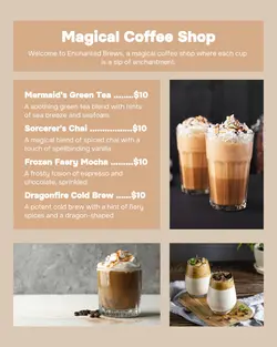 Magical Coffee Shop Menu