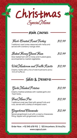 Christmas Special Food And Beverage Menu