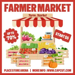 Farmer Market Store Promotion Instagram Post Red Flat Modern