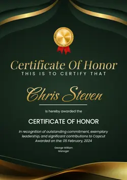 Non-Marketing Honor Certificate