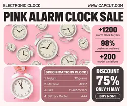 Electronic Pink Alarm Clock Sale Promotion Facebook Post White Pink Modern