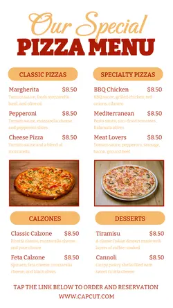 Food Our Special Pizza Menu Instagram Story