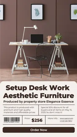 Setup Desk Work Aesthetic Furniture Product Display Instagram Story Cream Brown Minimalist