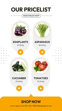 Food & Beverages Vegetables Store Pricelist