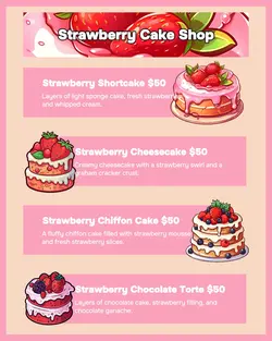 Strawberry Cake Shop Menu