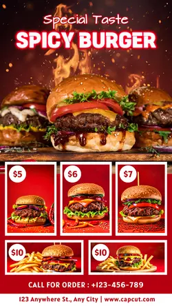 Special taste spicy burger red promotion product instagram story