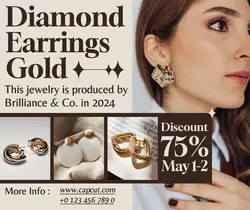 Diamond Earrings Gold Promotion Facebook Post Cream Minimalist
