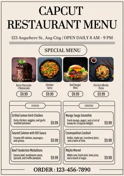 Beige Minimalist Restaurant Menu