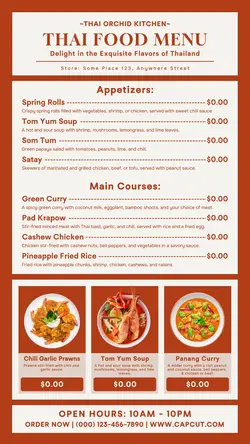 thai food menu instagram story