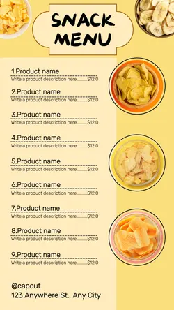 light snack menu in a cheerful style for Instagram stories
