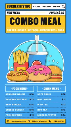 Burger Bistro Menu List Poster Promotion IG Story