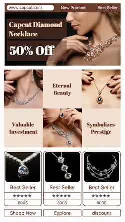 Women's gem necklace business promotion template design for Instagram stories
