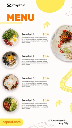 Food and Beverage Breakfast Menu