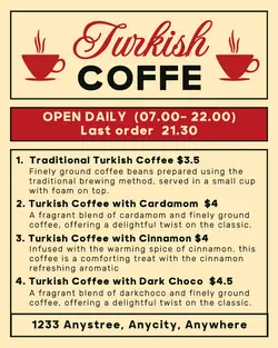 food and beverage turkish coffe menu