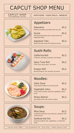 Food & Beverage Japanese Food Menu