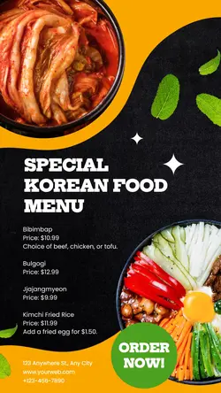 Food menu promotion korean restaurant instagram story