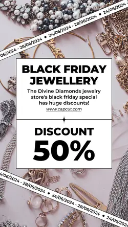 Black Friday Jewellery Discount 50% Instagram Story White Black Minimalist