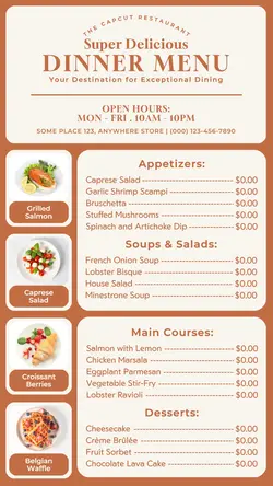 super delicious dinner menu instagram story