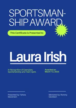 Non-Marketing Award Certificate Blue Minimnalist