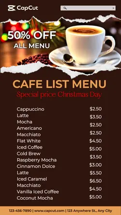 Coffee Shop Special Christmas Menu Instagram Story