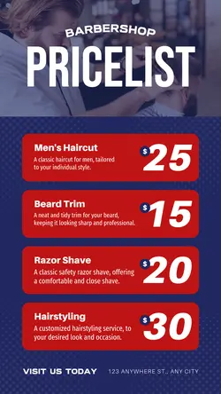 Blue and Red Modern Barbershop Pricelist Story