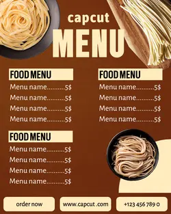 A simple restaurant menu specializing in noodles for an attractive Instagram portrait